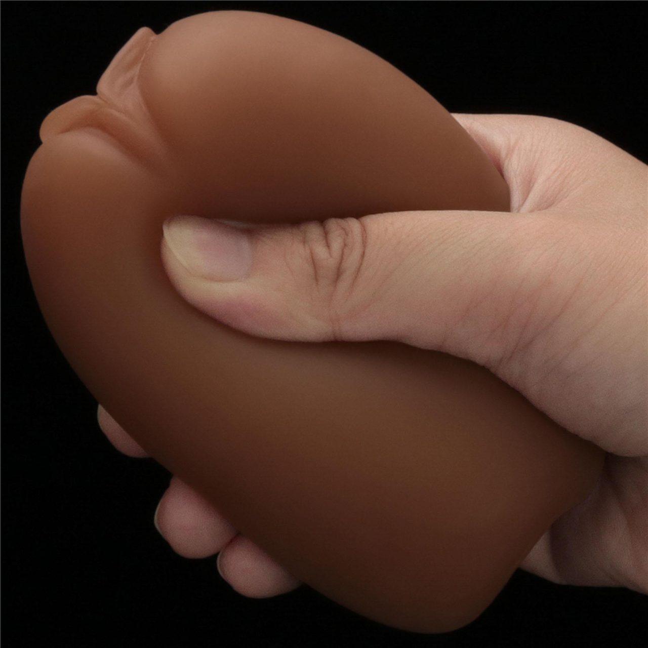 Dwustronny masturbator anus i pochwa TPE brązowy - intensywna faktura | Loris.pl