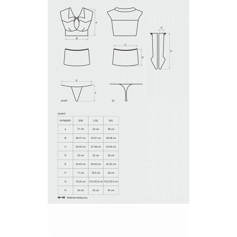 Kostium Obsessive Studentka, 4-częściowa seksowna stylizacja