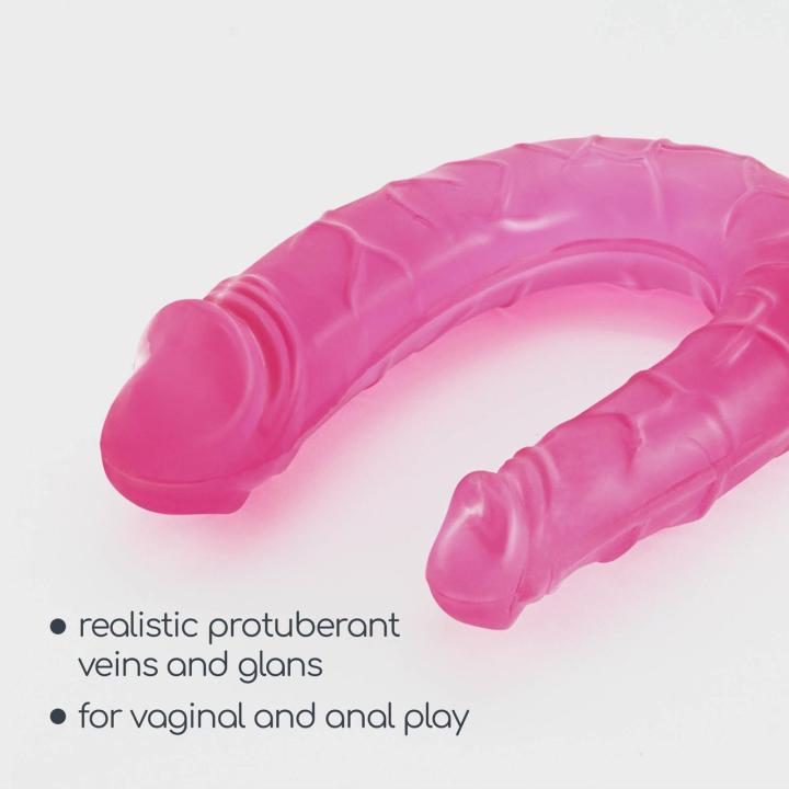 Podwójne dildo różowe + lubrykant analny 50 ml | Zestaw do podwójnej penetracji