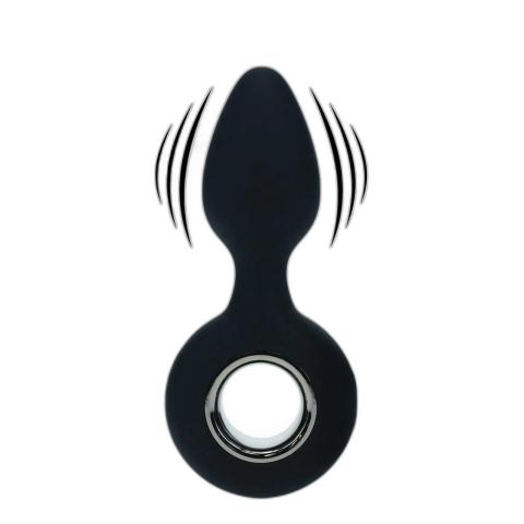 Wibrujący plug analny z pętlą, silikonowy, czarny, ładowany USB