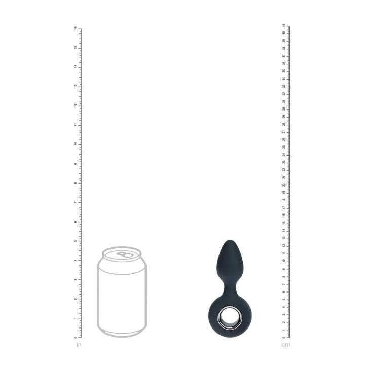 Wibrujący plug analny z pętlą, silikonowy, czarny, ładowany USB