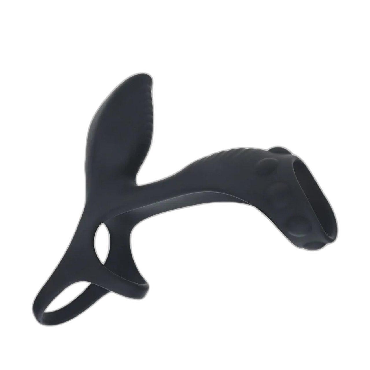 Wibrujący pierścień na penisa i jądra z pętlą | Silikon | Czarny