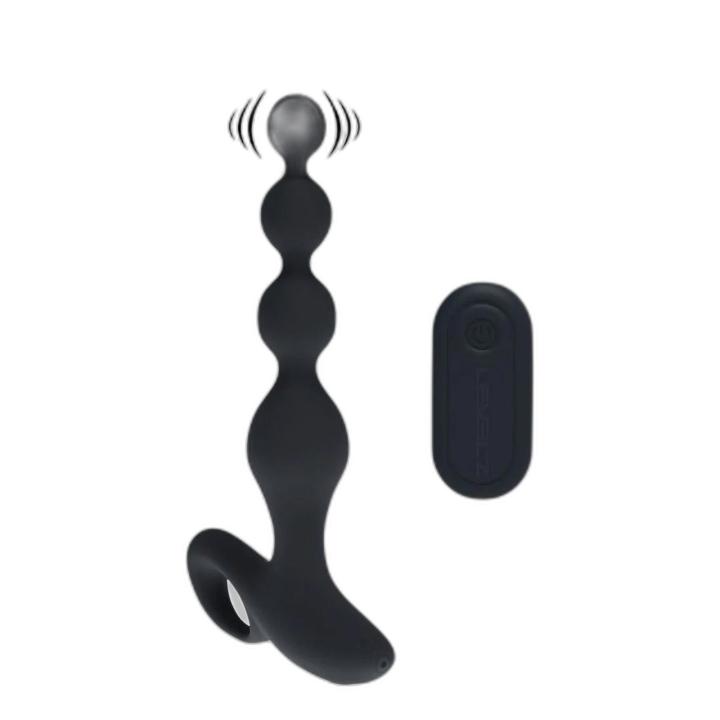 Wibrujący plug analny z koralikami i pilotem | 10 trybów | Czarny