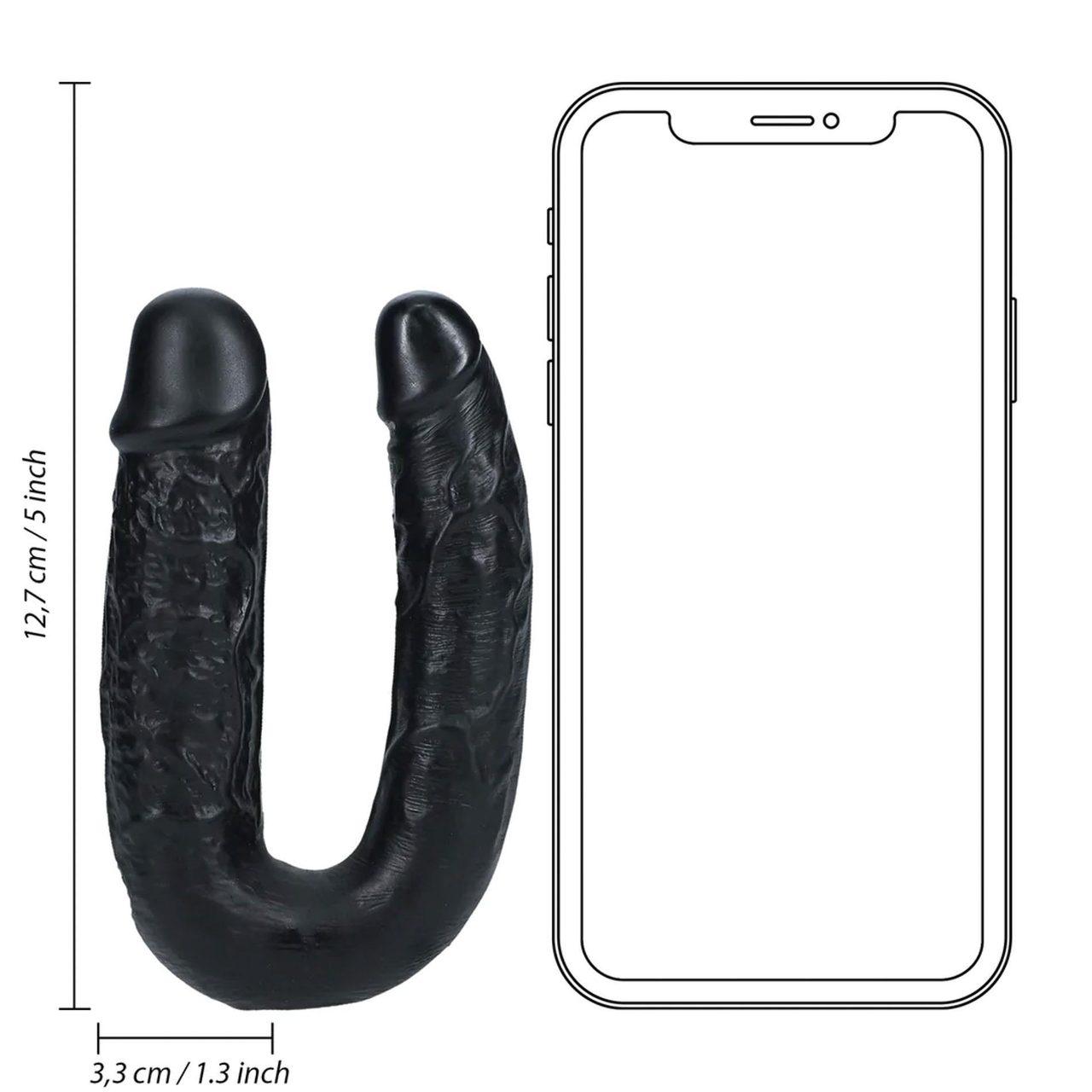 Podwójne dildo U 12,7 cm czarne – stymulacja dla par | Loris.pl