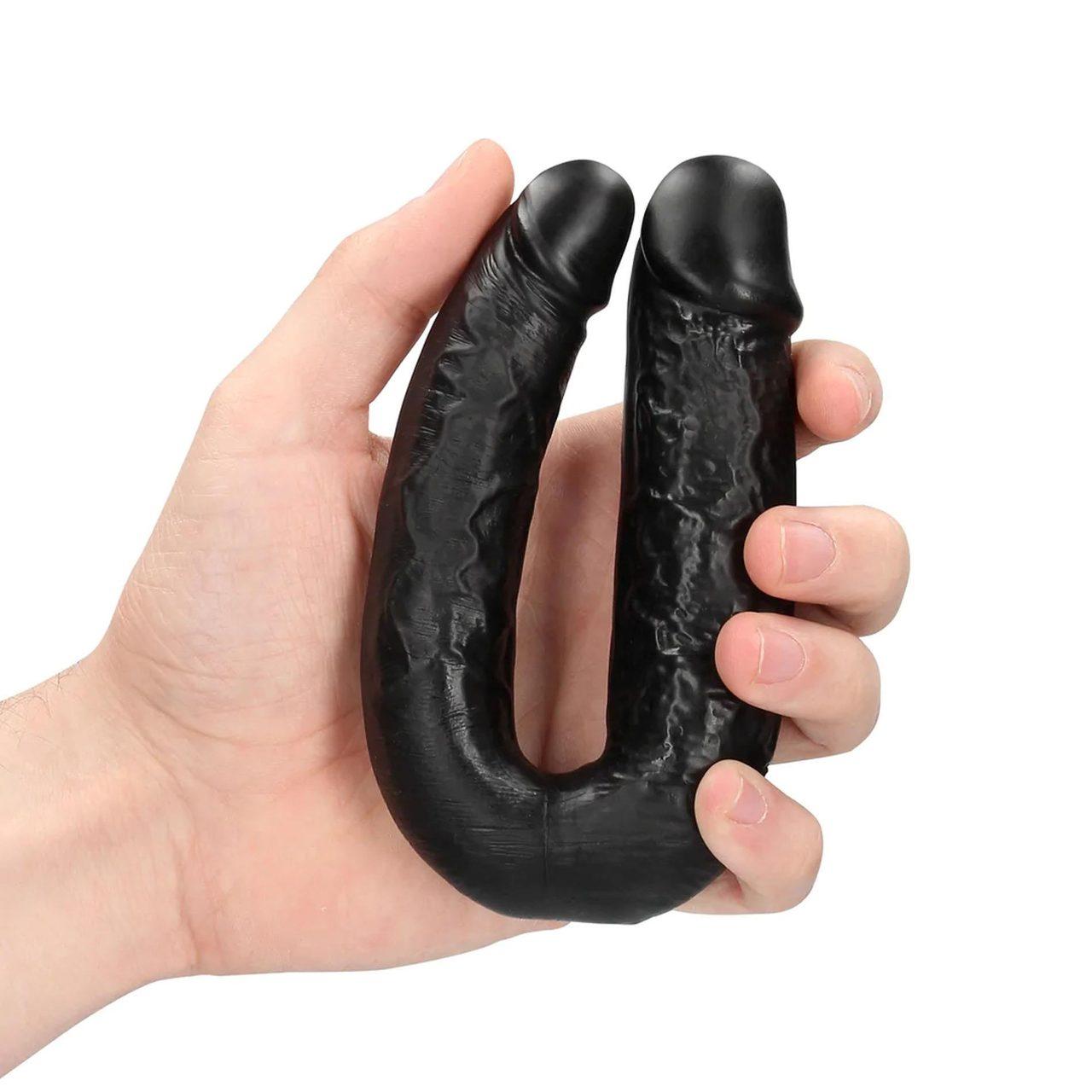 Podwójne dildo U 12,7 cm czarne – stymulacja dla par | Loris.pl