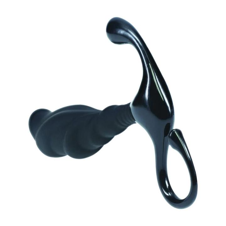 Silikonowy masażer prostaty L z pętlą i żłobieniami