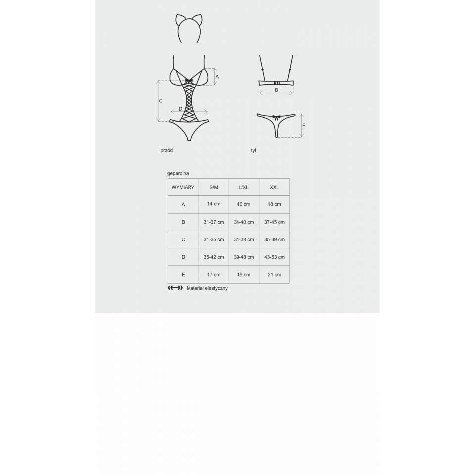 3-częściowy kostium Obsessive Gepardina czarny z drapieżnymi cętkami