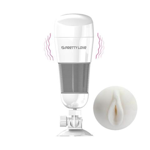 Masturbator z wibracją i przyssawką biały
