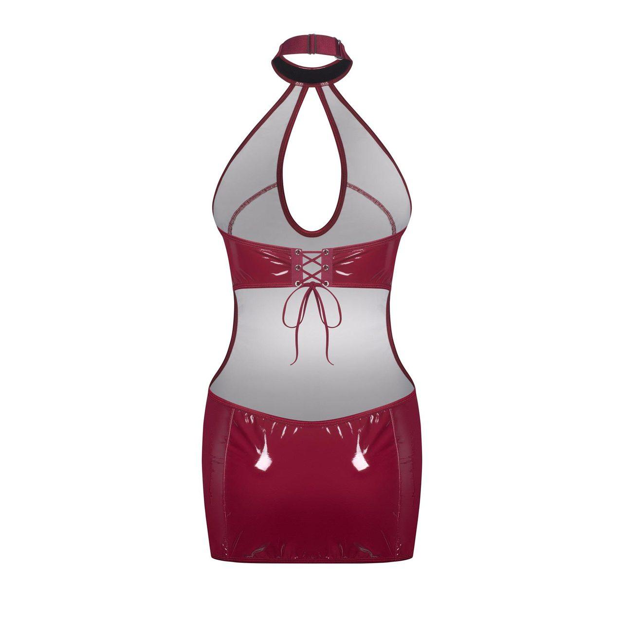 Czerwona lakierowana sukienka S/M z chokerem i wiązaniem | Loris.pl