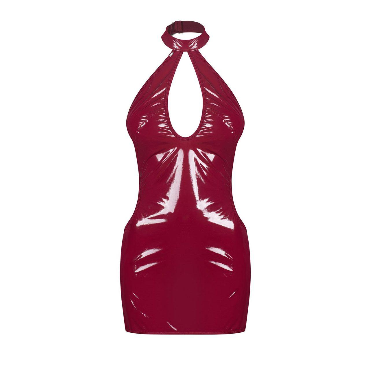 Czerwona lakierowana sukienka S/M z chokerem i wiązaniem | Loris.pl