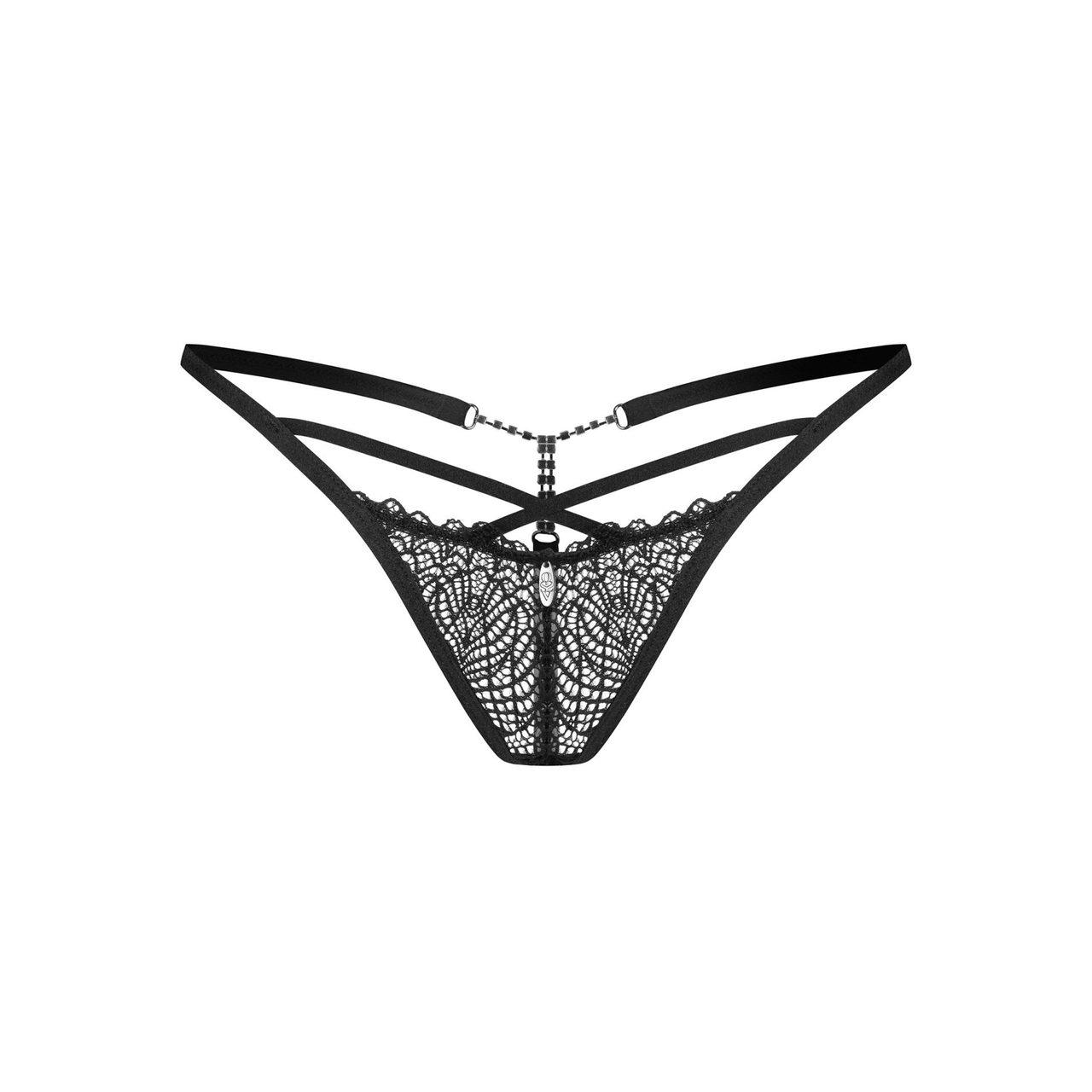 Czarne koronkowe stringi z łańcuszkami S/M | Loris.pl