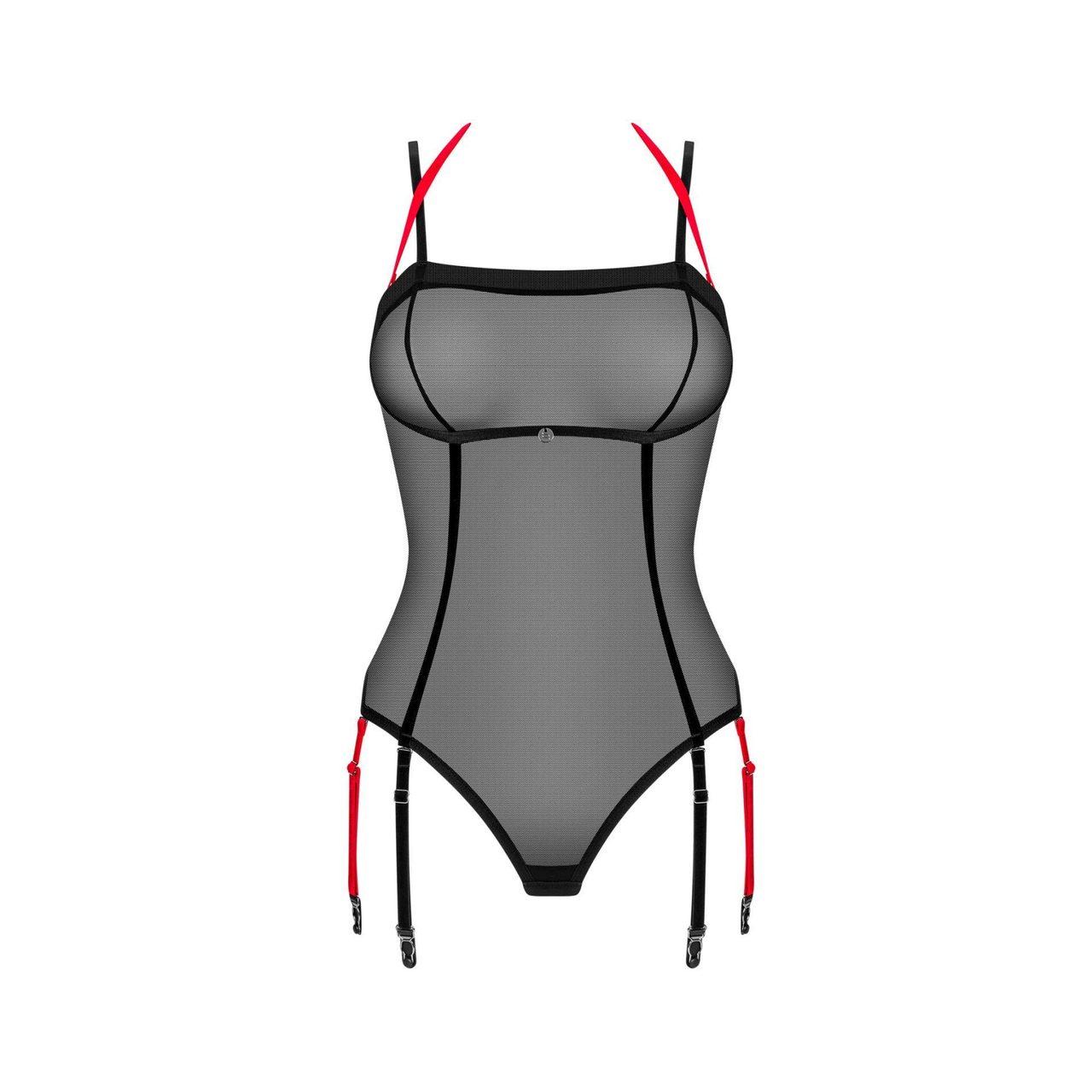 Czarne transparentne body XS/S z paskami do pończoch – bielizna erotyczna