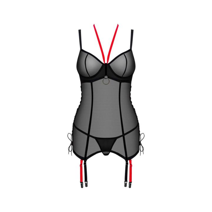 Czarny gorset ze stringami XS/S z czerwonymi detalami