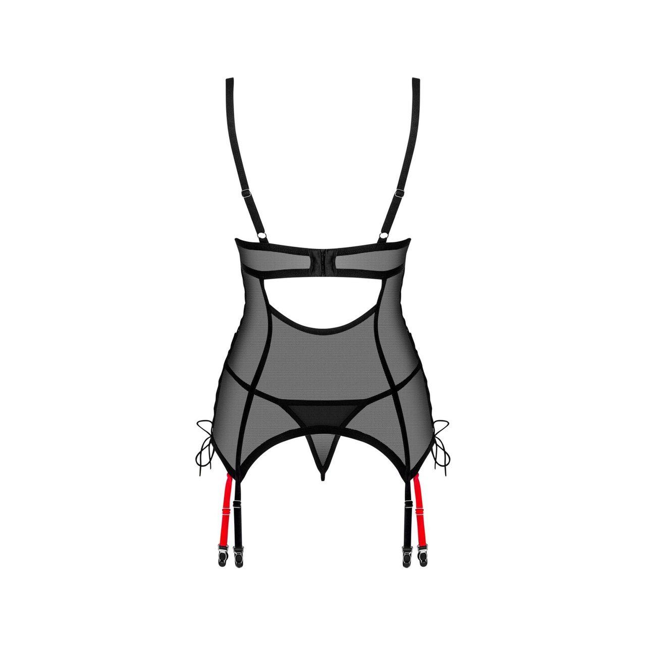 Czarny gorset ze stringami XS/S z czerwonymi detalami | Loris.pl