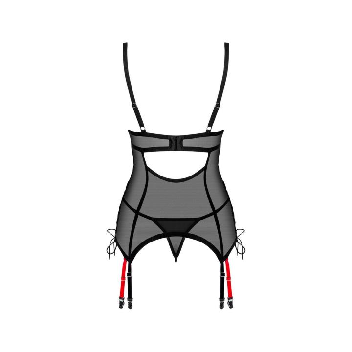 Czarny gorset ze stringami XS/S z czerwonymi detalami