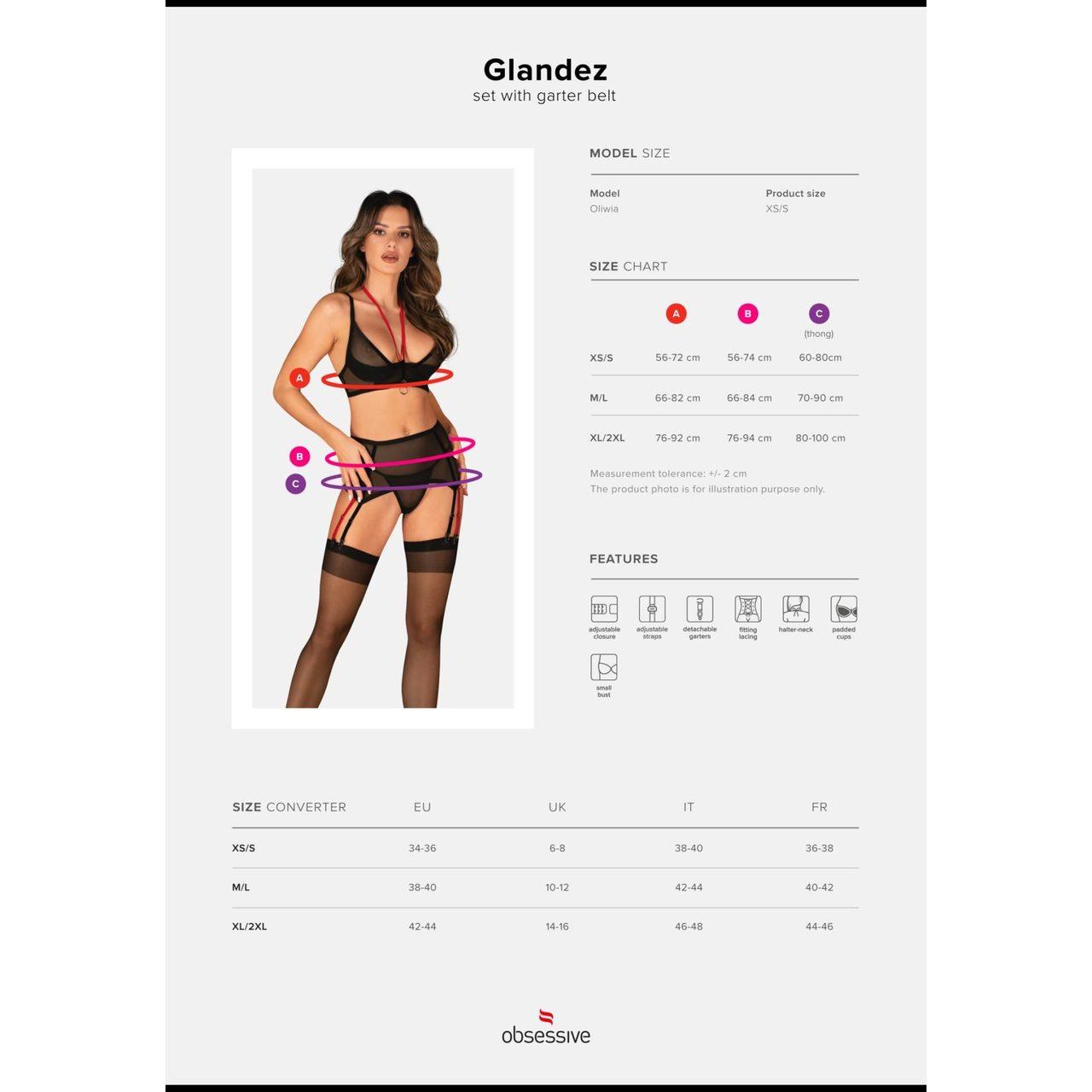 Czarny komplet bielizny 3-częściowy XS/S z pasem do pończoch | Loris.pl