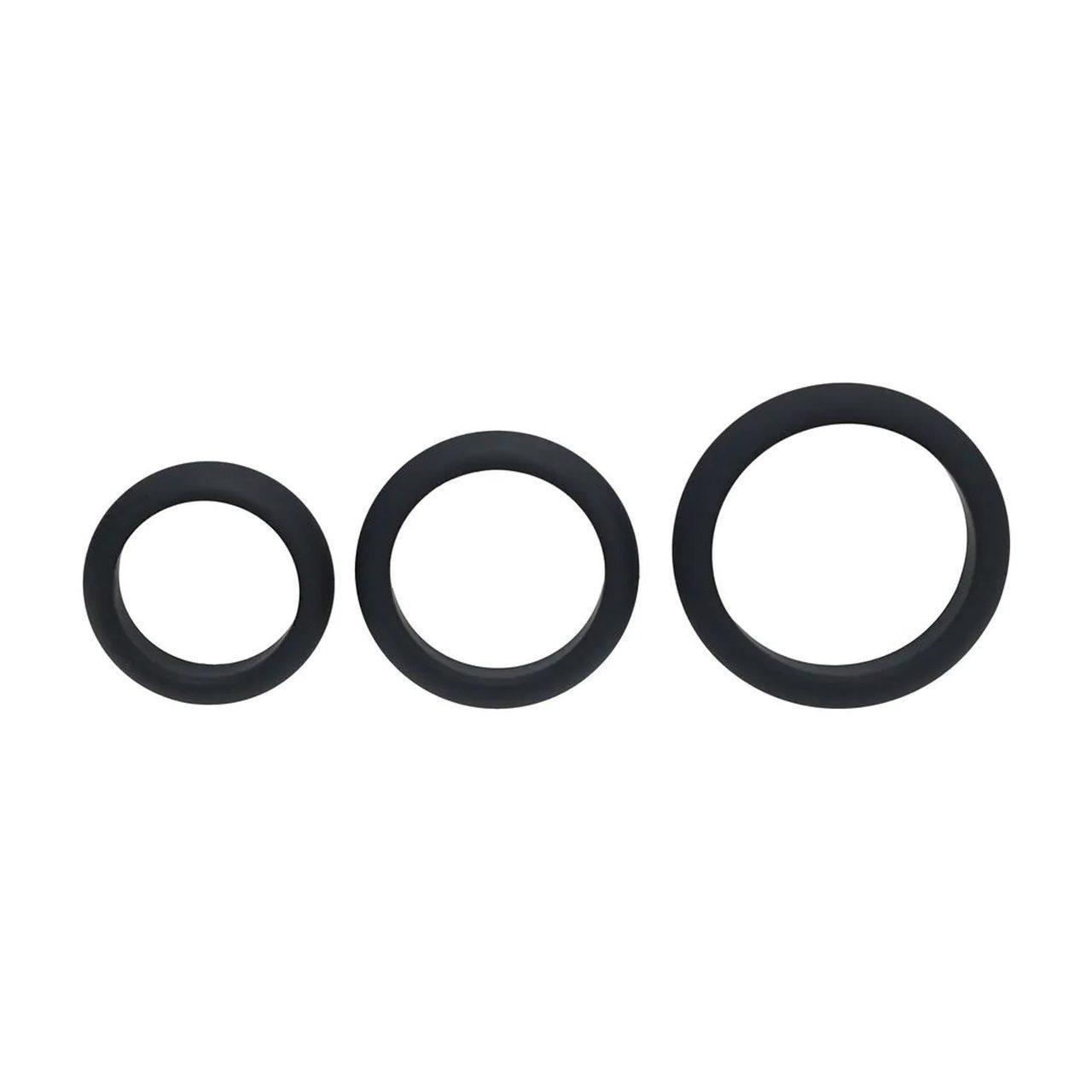 Zestaw 3 silikonowych pierścieni erekcyjnych bez wibracji czarne | Loris.pl