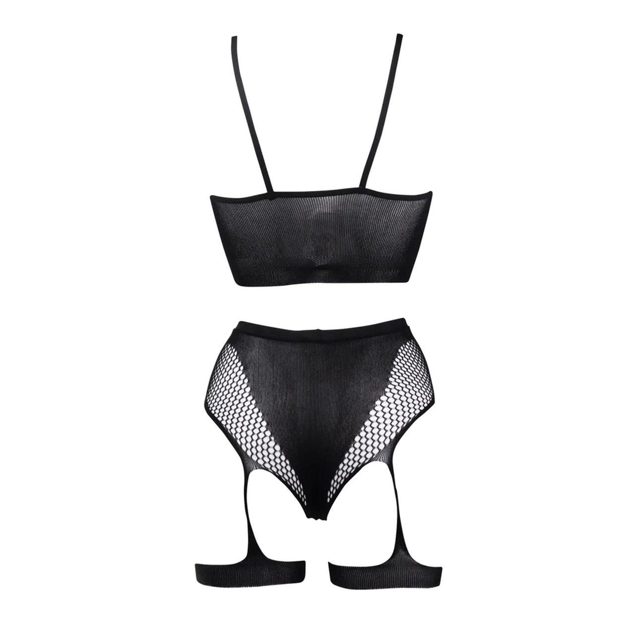 Czarny komplet bielizny 2 części z podwiązkami i wysokim stanem one size | Loris.pl