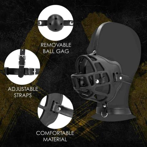 Czarny kaganiec BDSM z odpinanym gagballem | Knebel ball gag