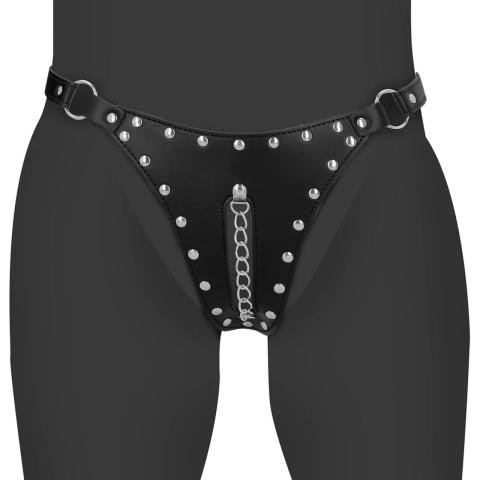 Czarny pas cnoty thong z łańcuchem ze stali | BDSM