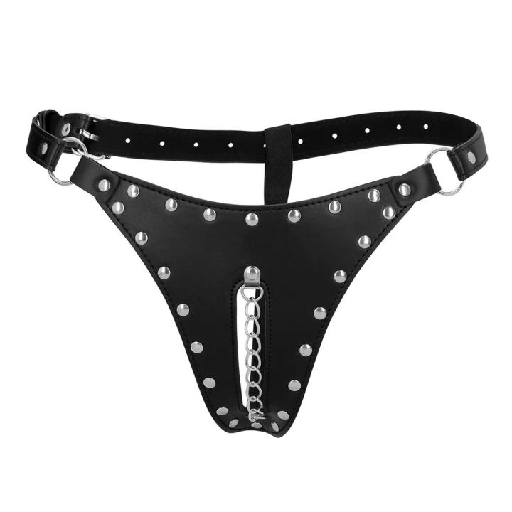 Czarny pas cnoty thong z łańcuchem ze stali | BDSM