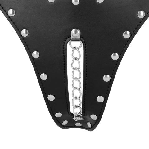 Czarny pas cnoty thong z łańcuchem ze stali | BDSM