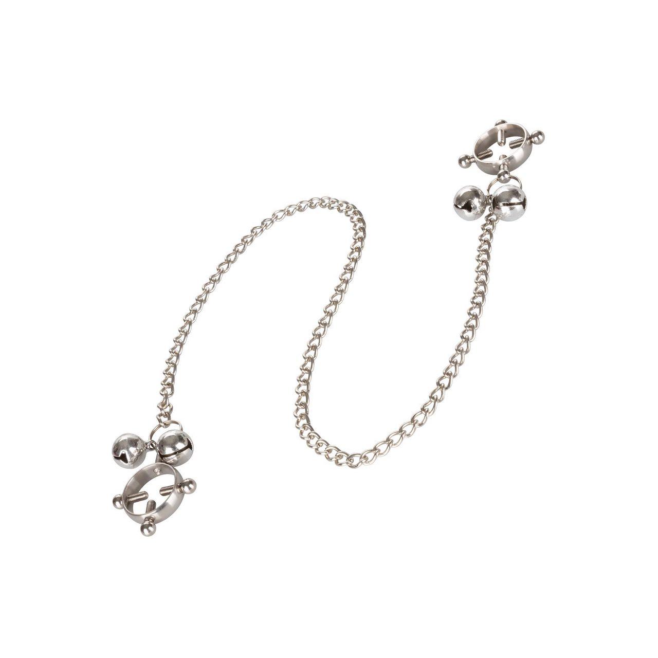 Metalowe klipsy na sutki z regulacją i dzwoneczkami BDSM | Loris.pl