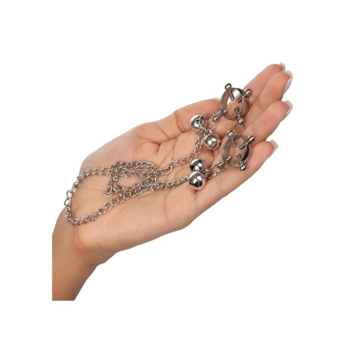 Metalowe klipsy na sutki z regulacją i dzwoneczkami BDSM | Loris.pl