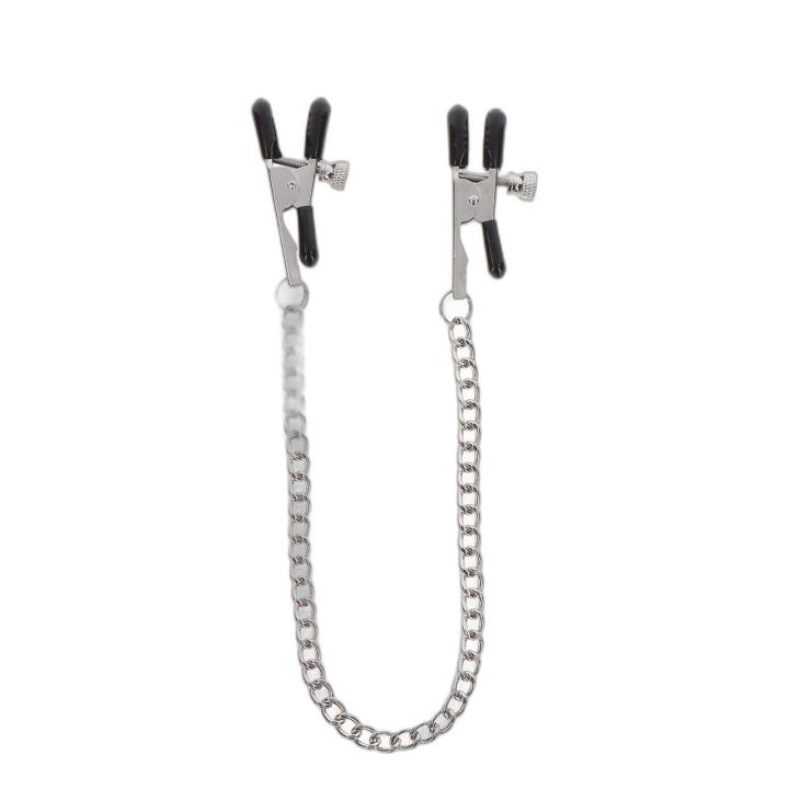 Regulowane klipsy na sutki z łańcuszkiem srebrne | Loris.pl