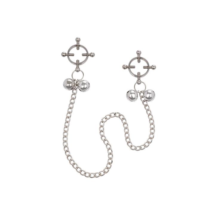 Metalowe klipsy na sutki z regulacją i dzwoneczkami BDSM | Loris.pl