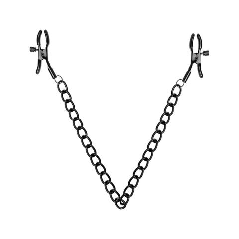 Regulowane klamry na sutki z łańcuszkiem czarne | BDSM