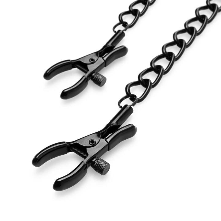Regulowane klamry na sutki z łańcuszkiem czarne | BDSM