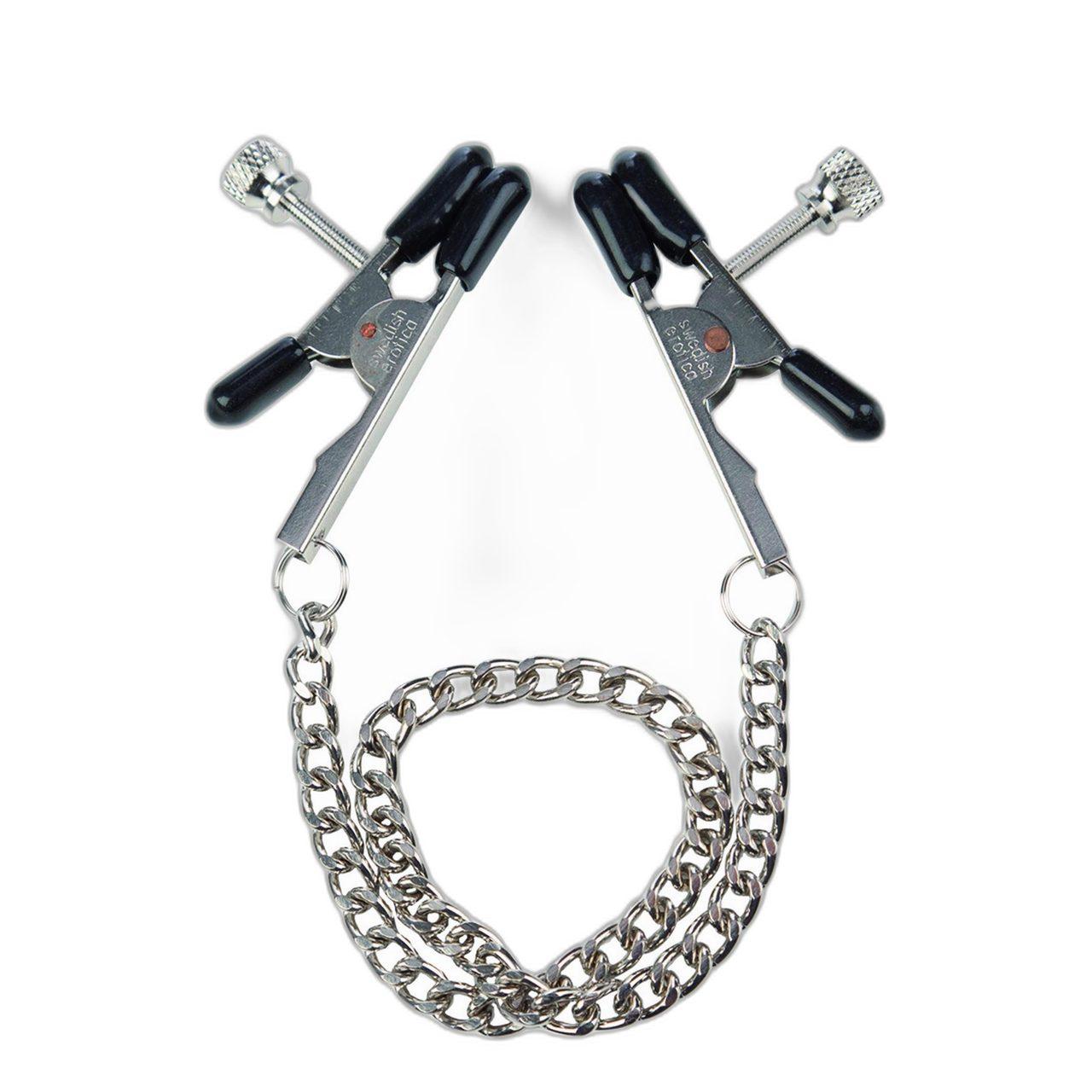 Regulowane klipsy na sutki z gumą i łańcuszkiem z obciążeniem | Loris.pl