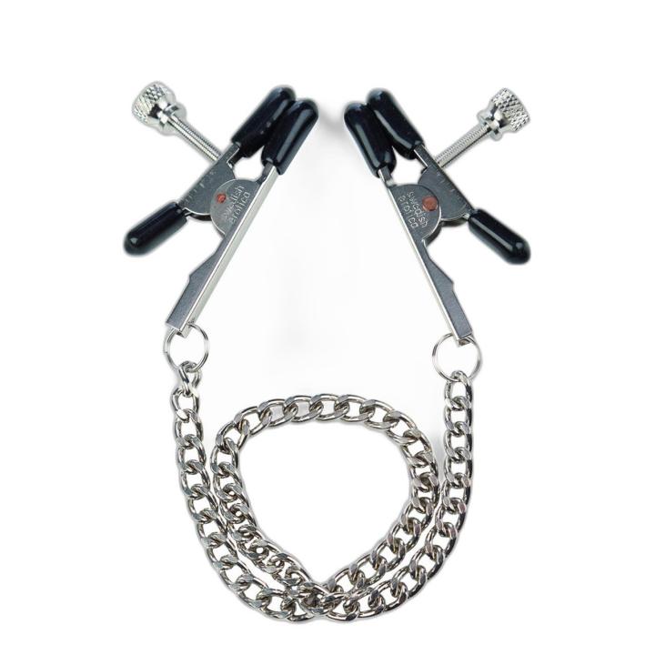 Regulowane klipsy na sutki z gumą i łańcuszkiem z obciążeniem | Loris.pl