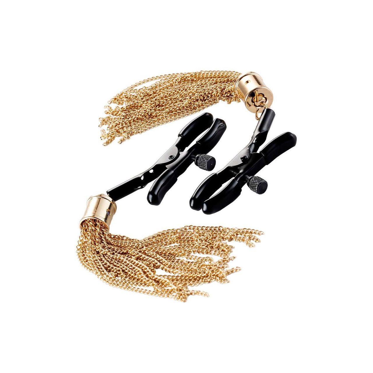 Regulowane klipsy na sutki ze złotymi frędzlami | BDSM i gra wstępna