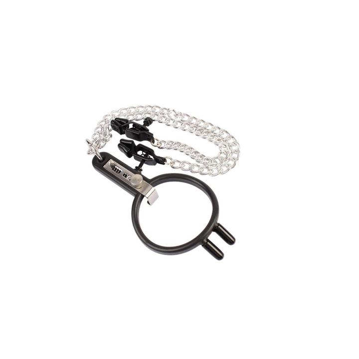 Rozwieracz do ust z klipsami na sutki BDSM | Regulacja i łańcuszki | Loris.pl