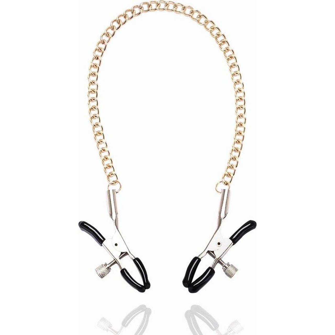 Złote klipsy na sutki z łańcuszkiem regulowane | Stal nierdzewna