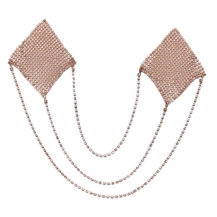 Złote naklejki na sutki z łańcuszkami 6,5 cm - biżuteryjny blask