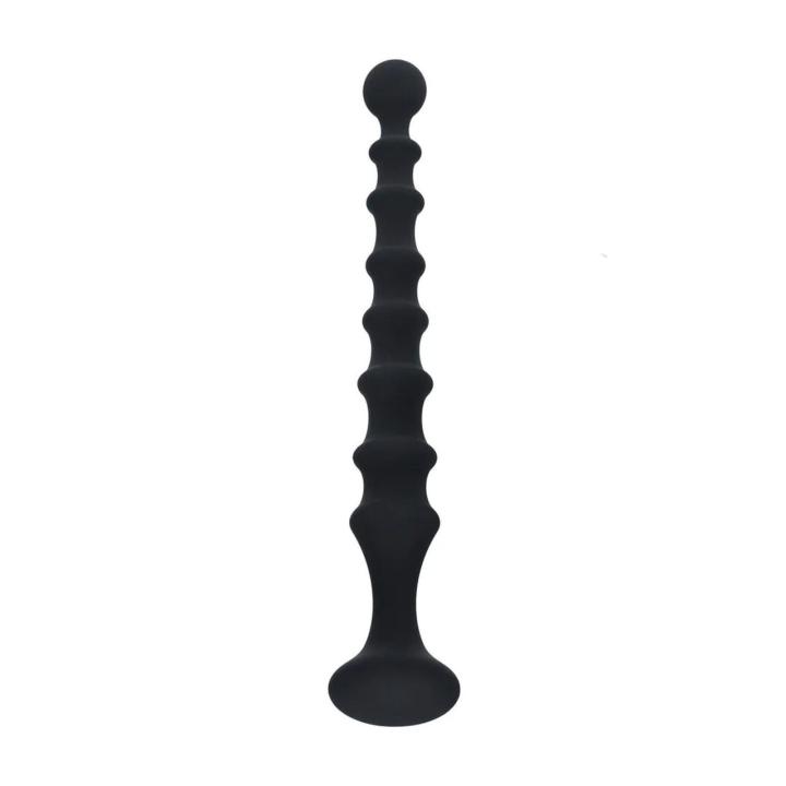 Żebrowana sonda analna z silikonu czarna | Długa, elastyczna | Loris.pl