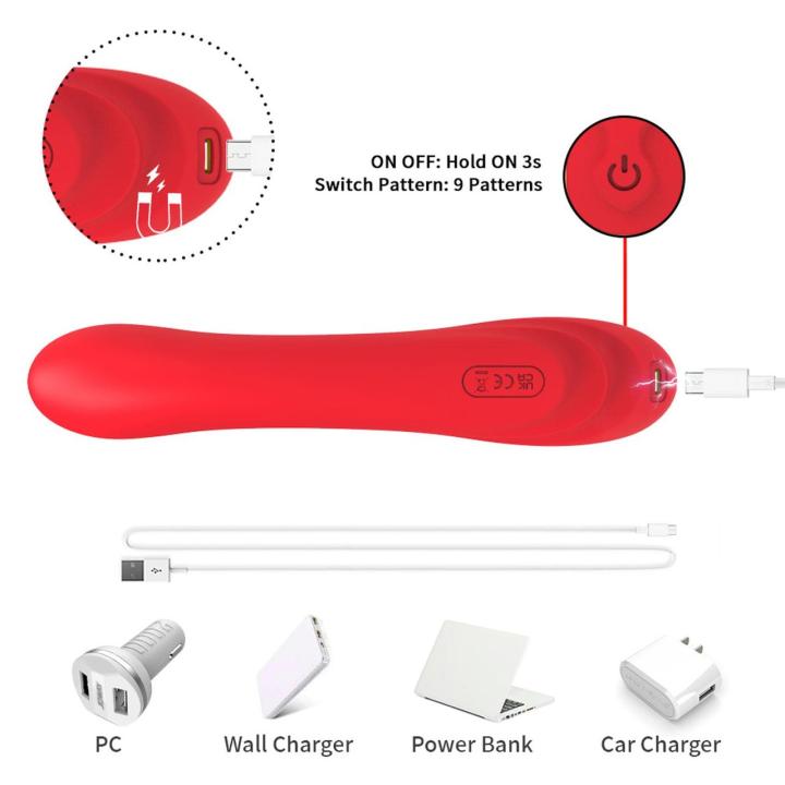 Wibrator punktu g dwupunktowy czerwony | 9 trybów, usb-c, wodoodporny