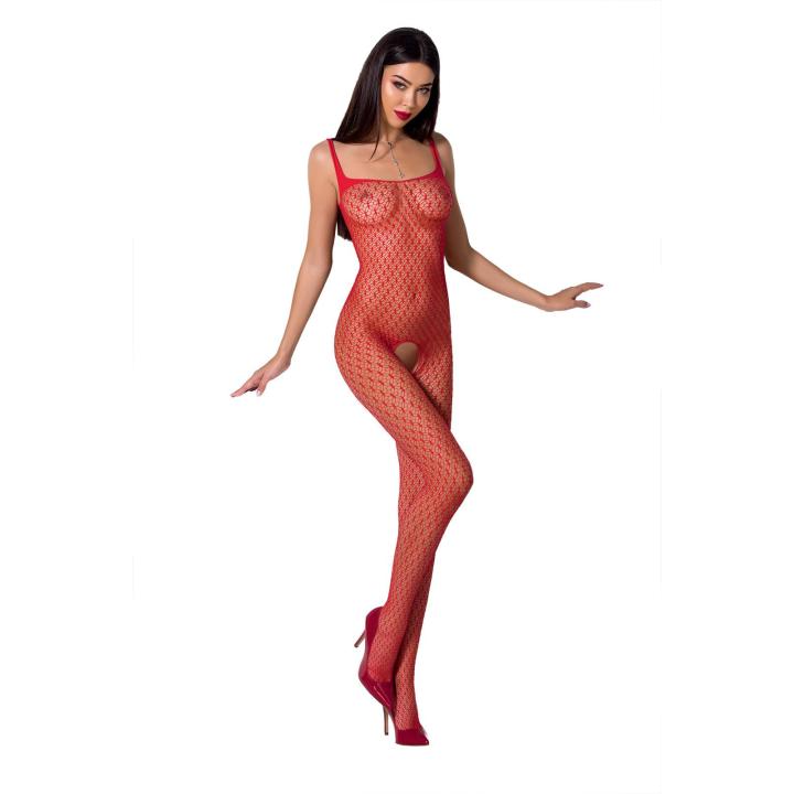 Drapieżne, czerwone bodystocking Passion BS071 z otwartym krokiem