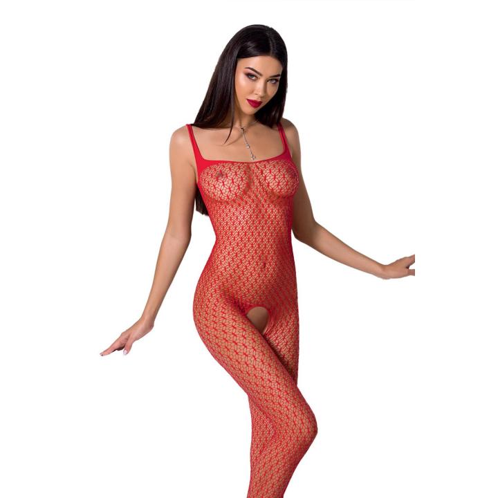 Drapieżne, czerwone bodystocking Passion BS071 z otwartym krokiem