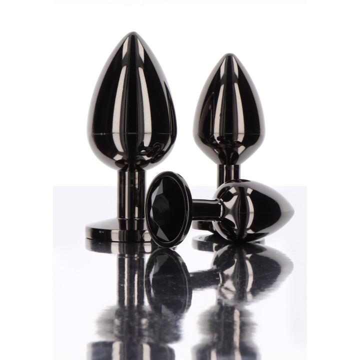 Aluminiowy korek analny z czarną ozdobą – elegancki plug