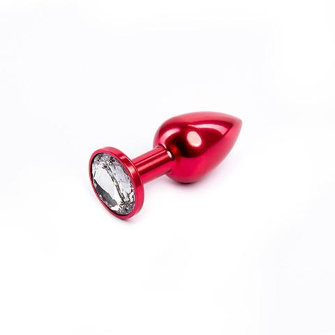 Czerwony metalowy plug analny z białą ozdobą 7 cm
