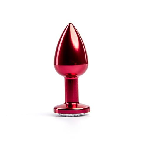 Czerwony metalowy plug analny z białą ozdobą 7 cm