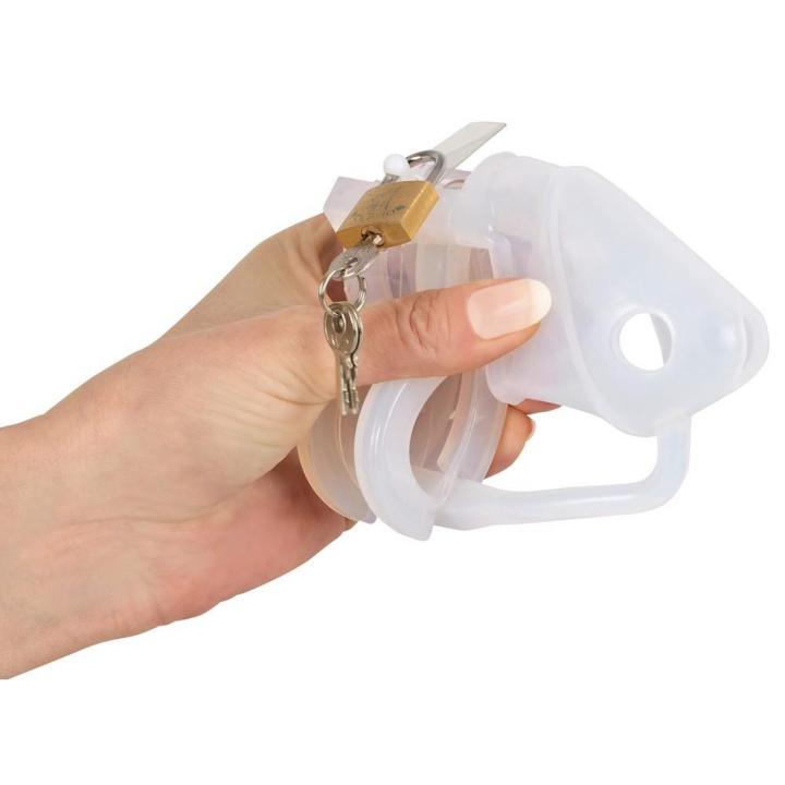 Przezroczysta klatka cnoty na penisa 15 el. | Pierścienie, zamek i plomby