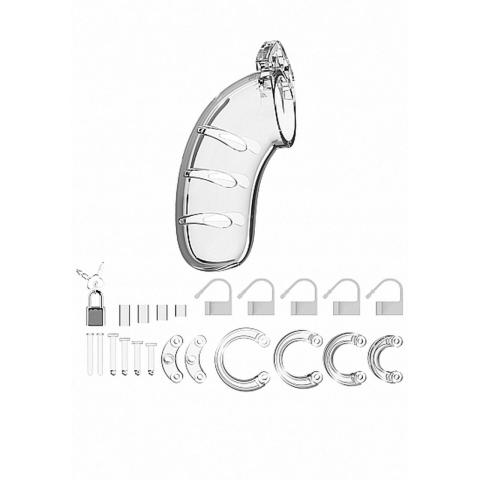 Transparentna klatka na penisa BDSM 11,3 cm – pas cnoty z pierścieniami