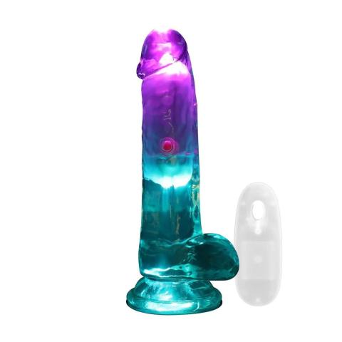 Transparentne realistyczne dildo wibrujące 15 cm z LED i przyssawką