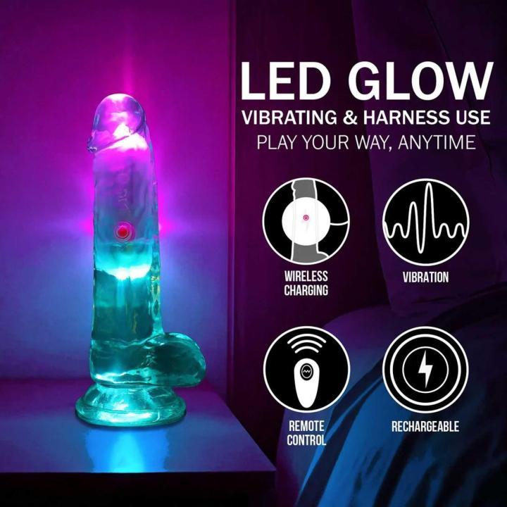 Transparentne realistyczne dildo wibrujące 15 cm z LED i przyssawką