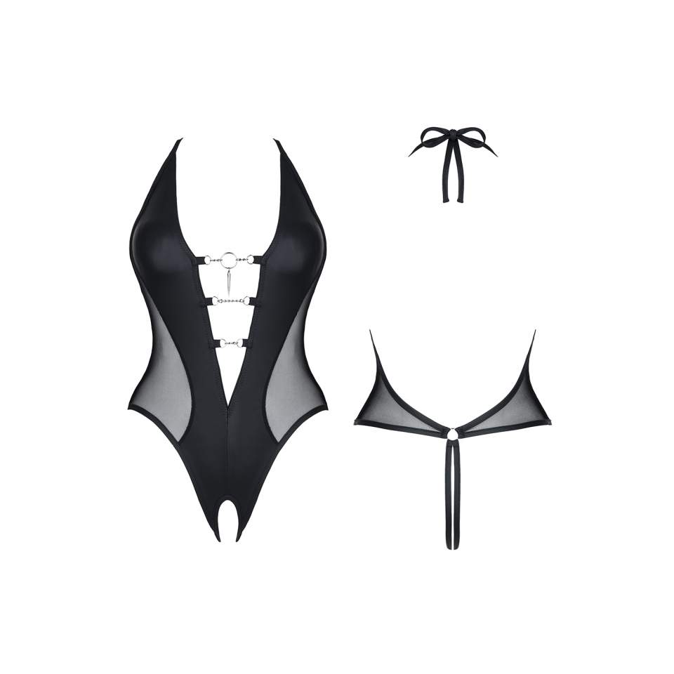 Otwarte body Demoniq Apate z czarnej ekoskóry